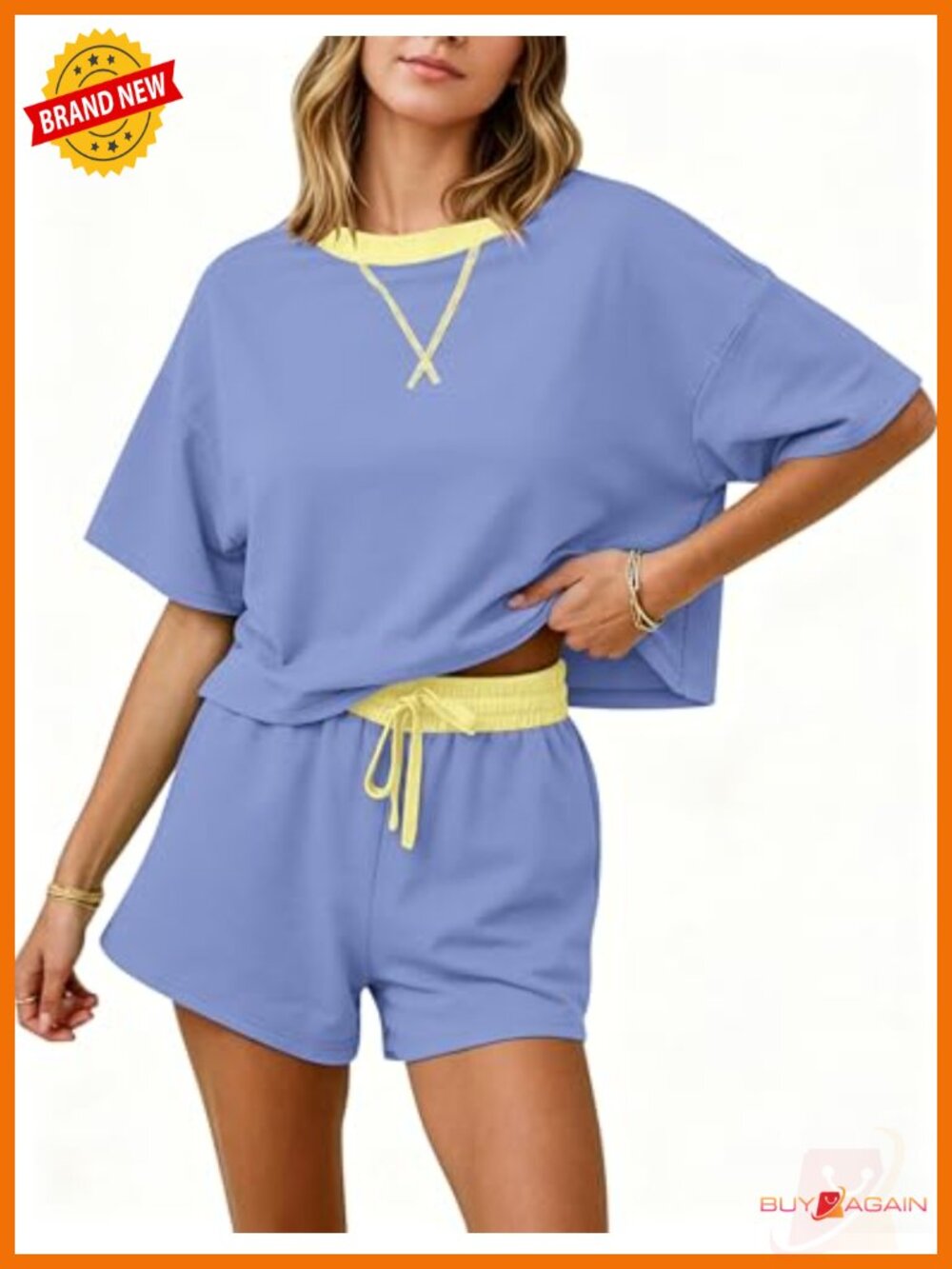 Womens 2 Piece Lounge Set Cotton Blend Crop Top Wide Leg Shorts Pajama